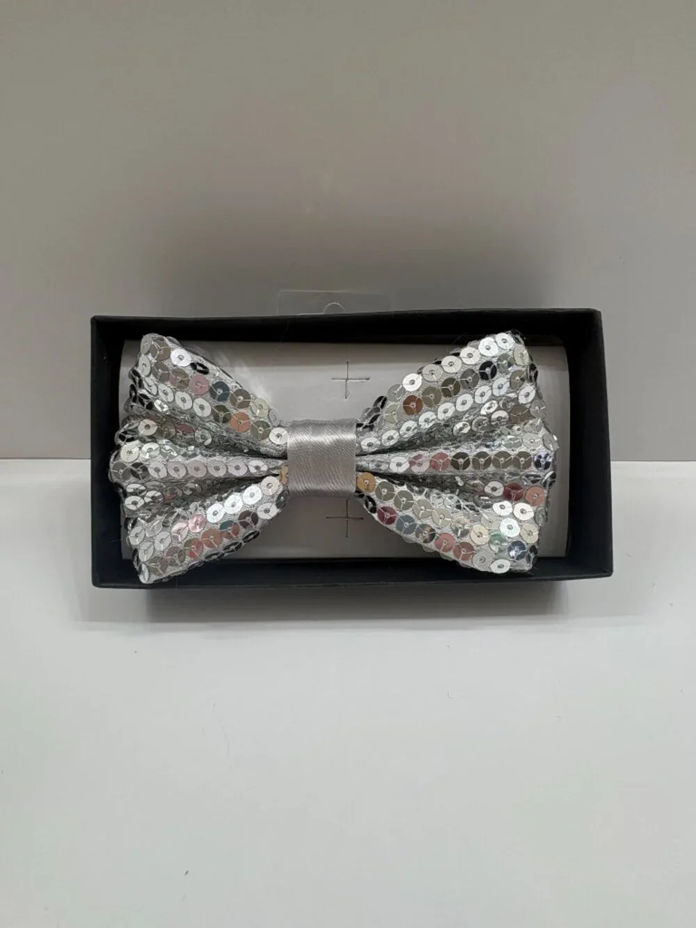 Bow Tie Banded Sequin Sparkle - Polyester - Silver - NWT